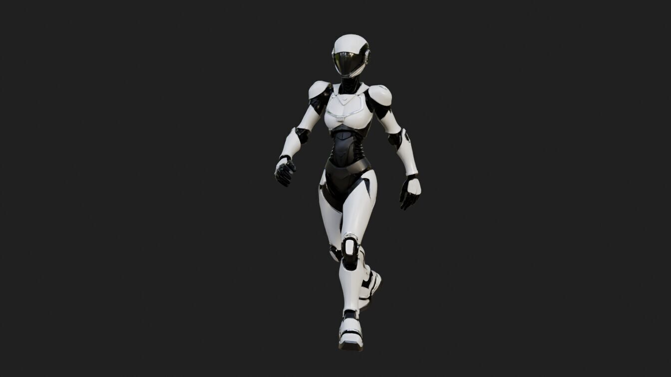 Female Robot Animated LynX Low-poly 3D model_4