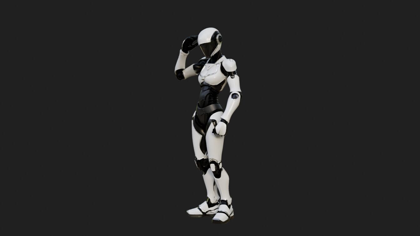 Female Robot Animated LynX Low-poly 3D model_1