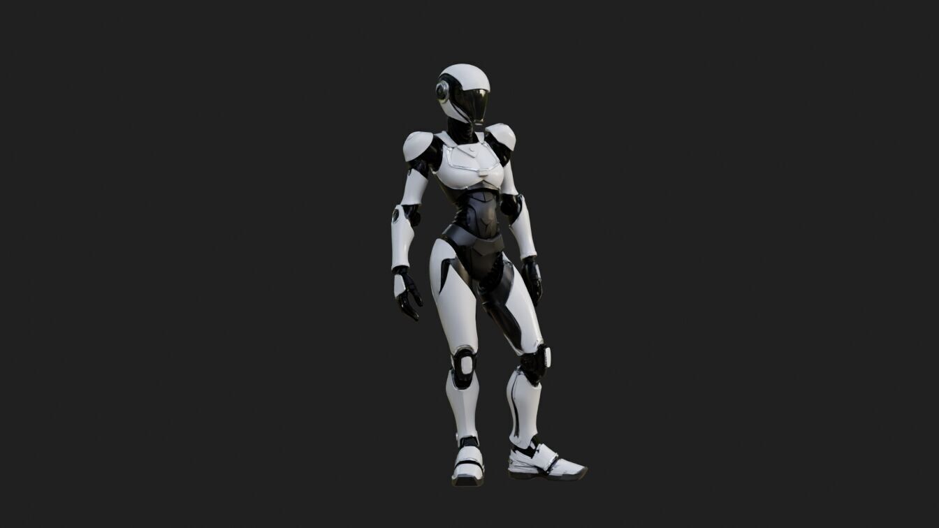 Female Robot Animated LynX Low-poly 3D model_3