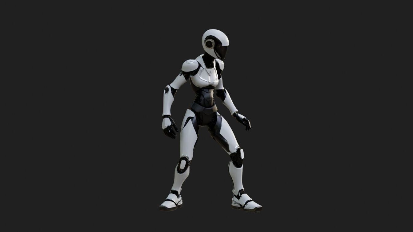 Female Robot Animated LynX Low-poly 3D model_6