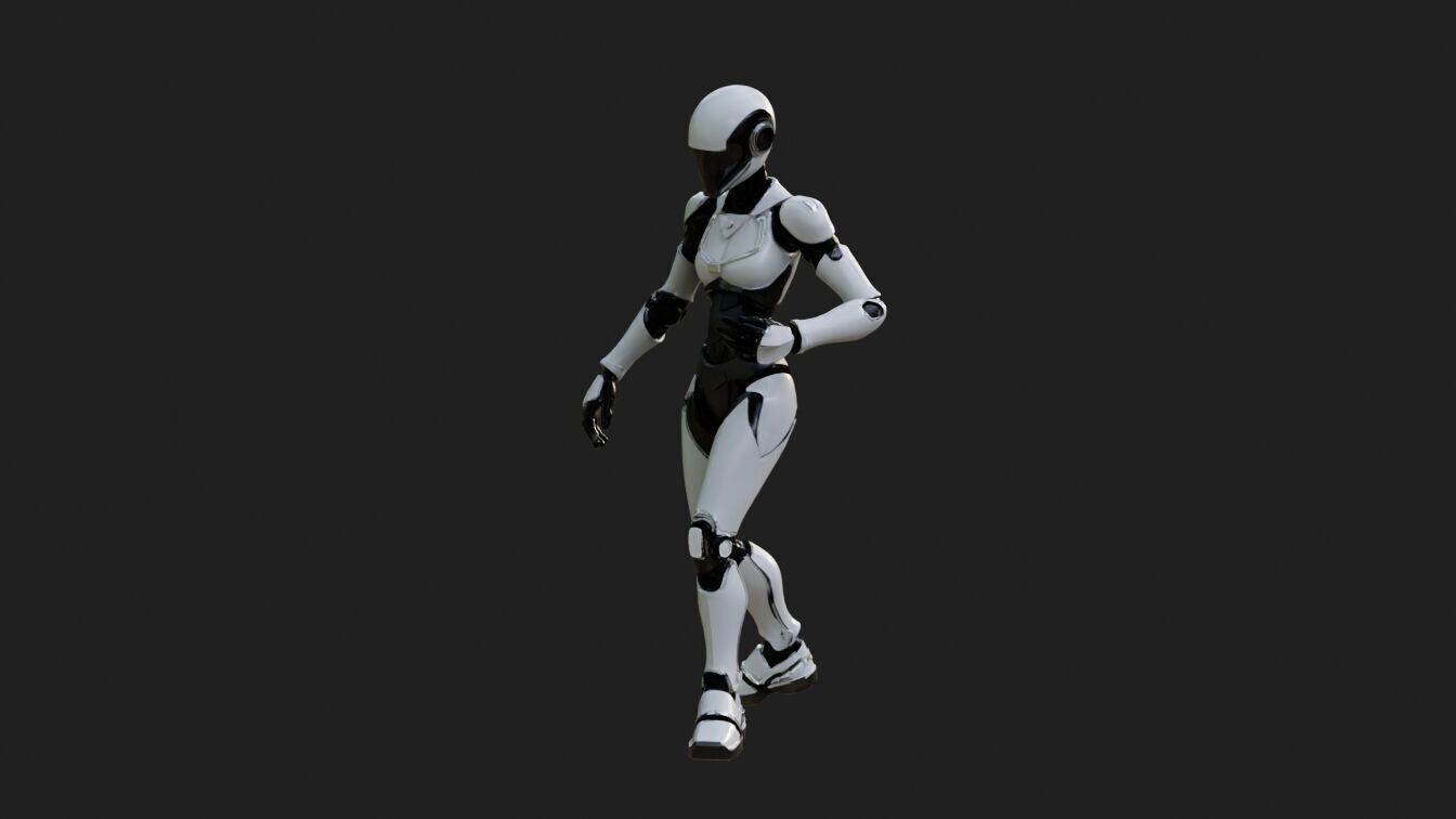 Female Robot Animated LynX Low-poly 3D model_7