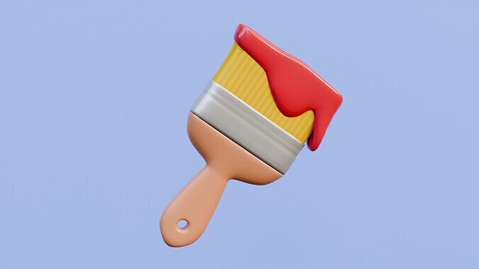 Cartoon Paint Brush Icon - Minimalist Lowpoly Design Free 3D model