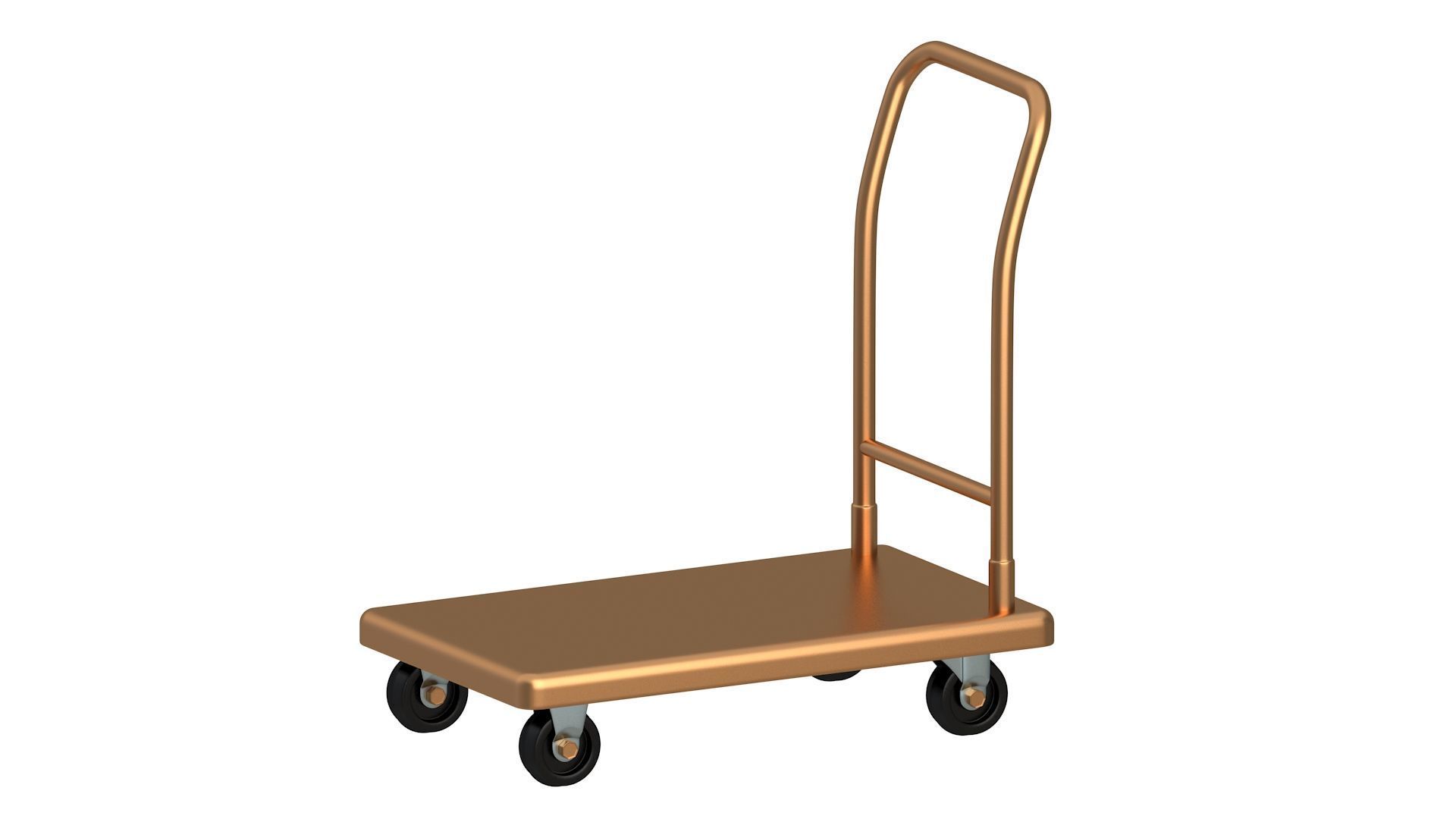 Flat Bed Self Assembly Copper Platform Trolley 3D model_1