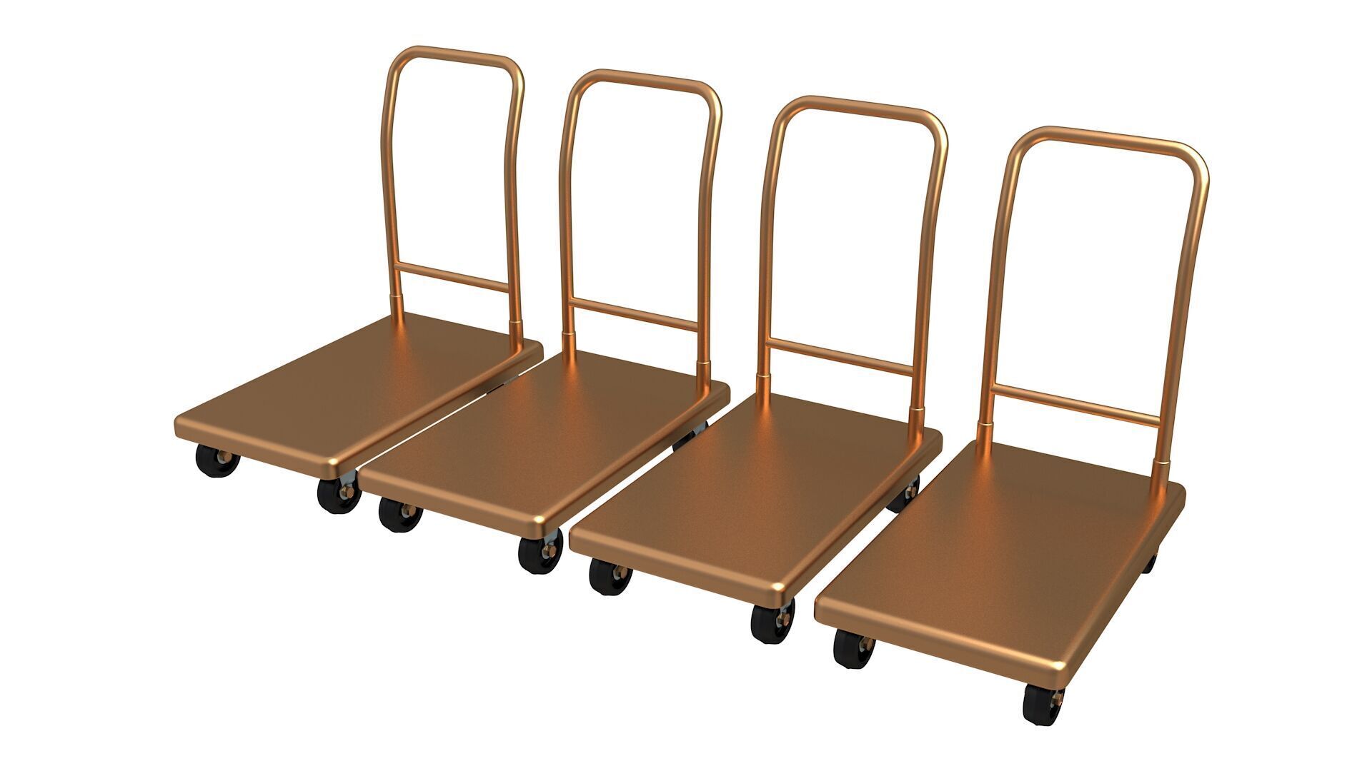 Flat Bed Self Assembly Copper Platform Trolley 3D model_5