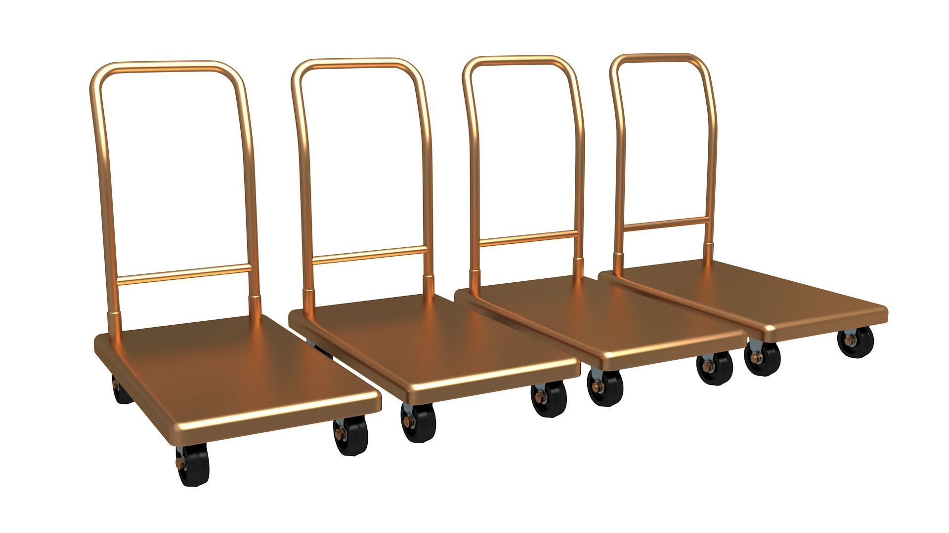 Flat Bed Self Assembly Copper Platform Trolley 3D model_6