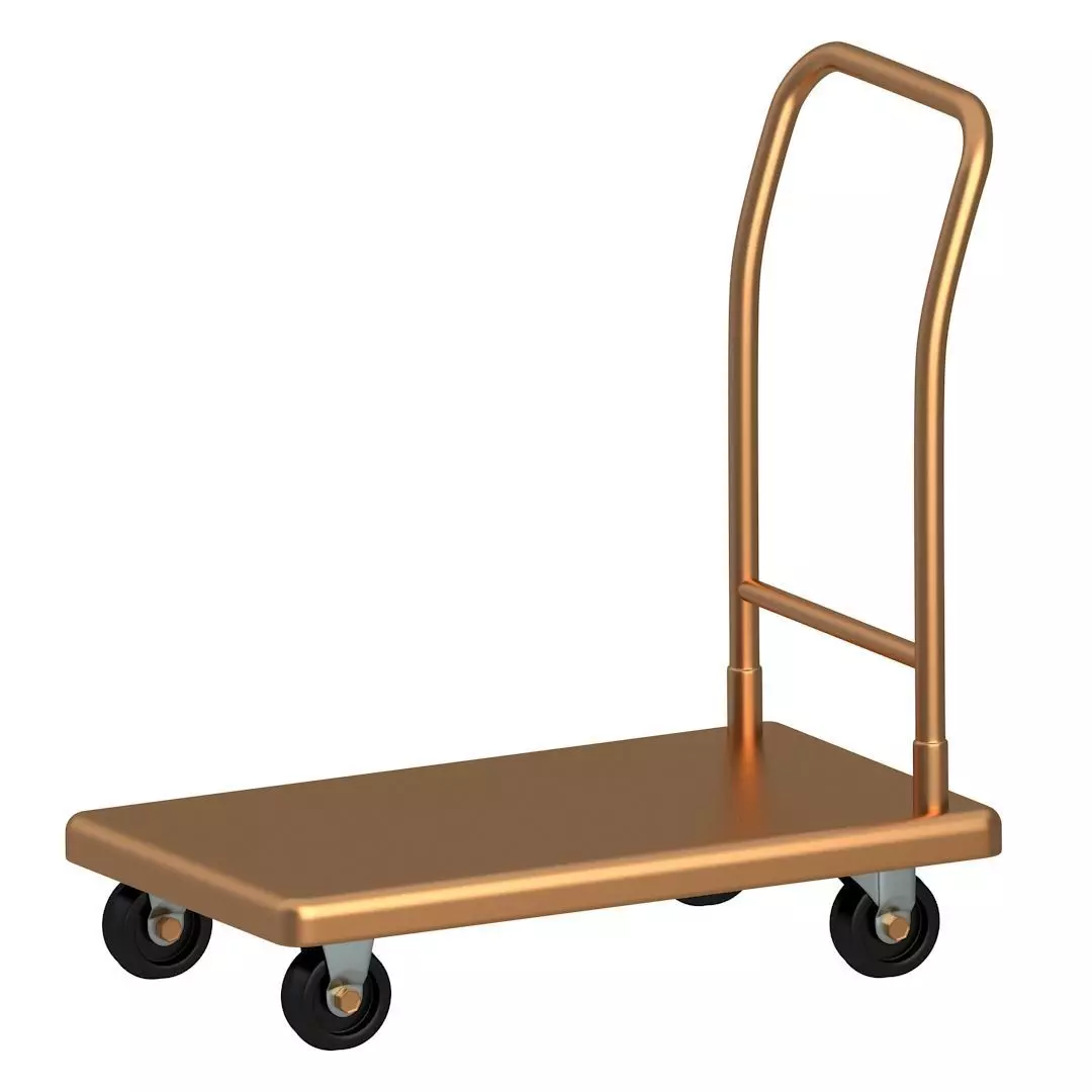 Flat Bed Self Assembly Copper Platform Trolley 3D model_0