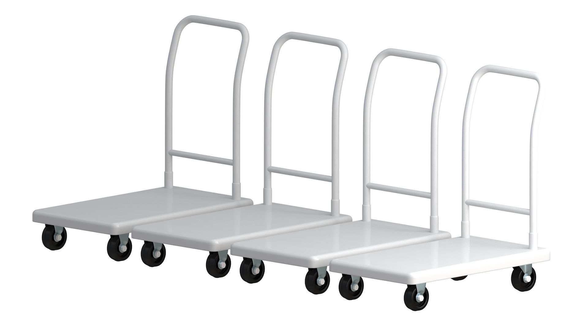 Flat Bed Self Assembly white Platform Trolley 3D model_5