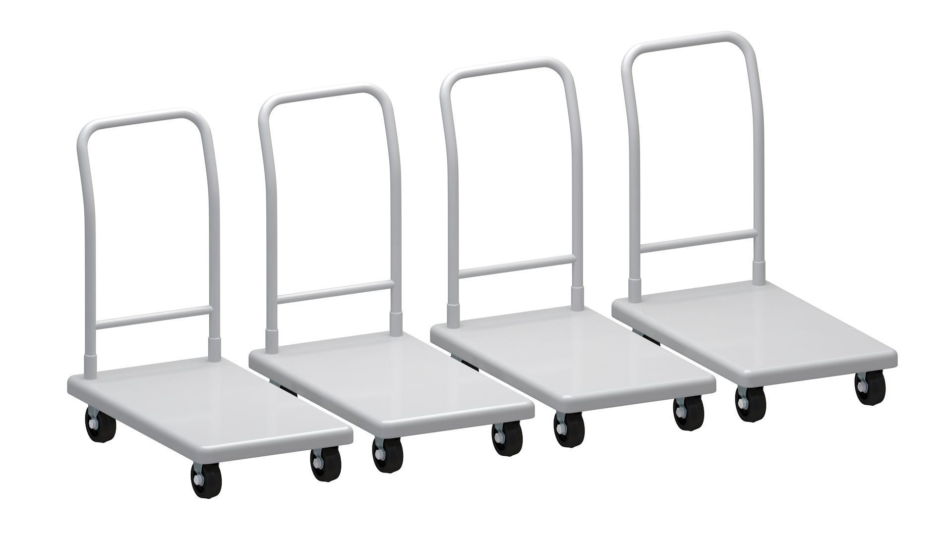 Flat Bed Self Assembly white Platform Trolley 3D model_6