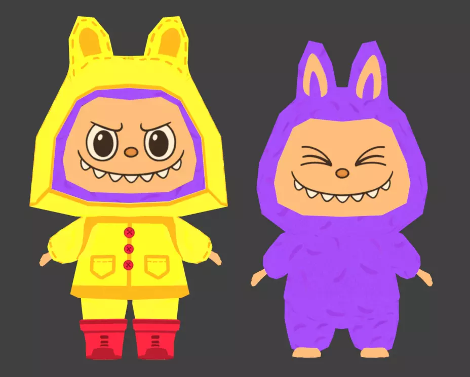 low poly Labubu raincoat and normal labubu Low-poly 3D model_0