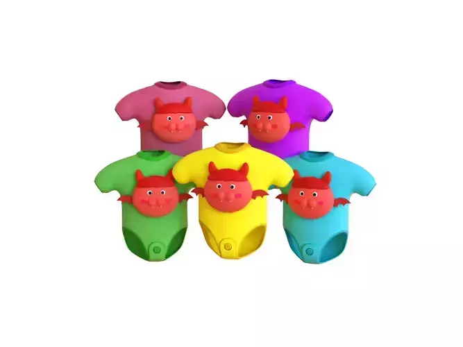 Cute Devil Baby Bodysuit 3D Models - Colorful Set