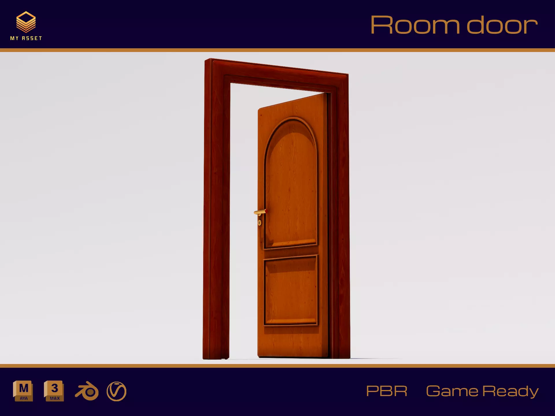 Room door Low-poly 3D model_0