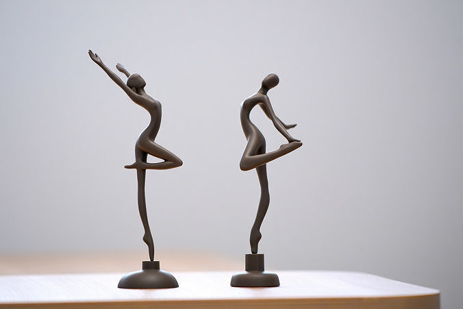 Minimalist Arabesque Ballet Dancer Sculpture Pair 3D print model
