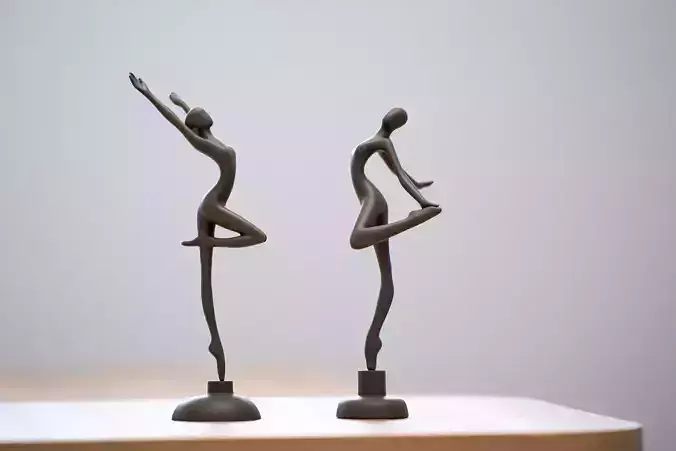 Minimalist Arabesque Ballet Dancer Sculpture Pair