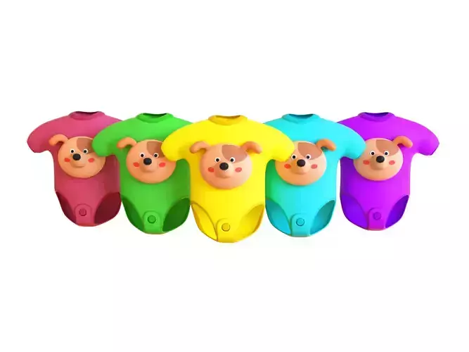 Cute Dog Baby Bodysuit 3D Models - Colorful Set