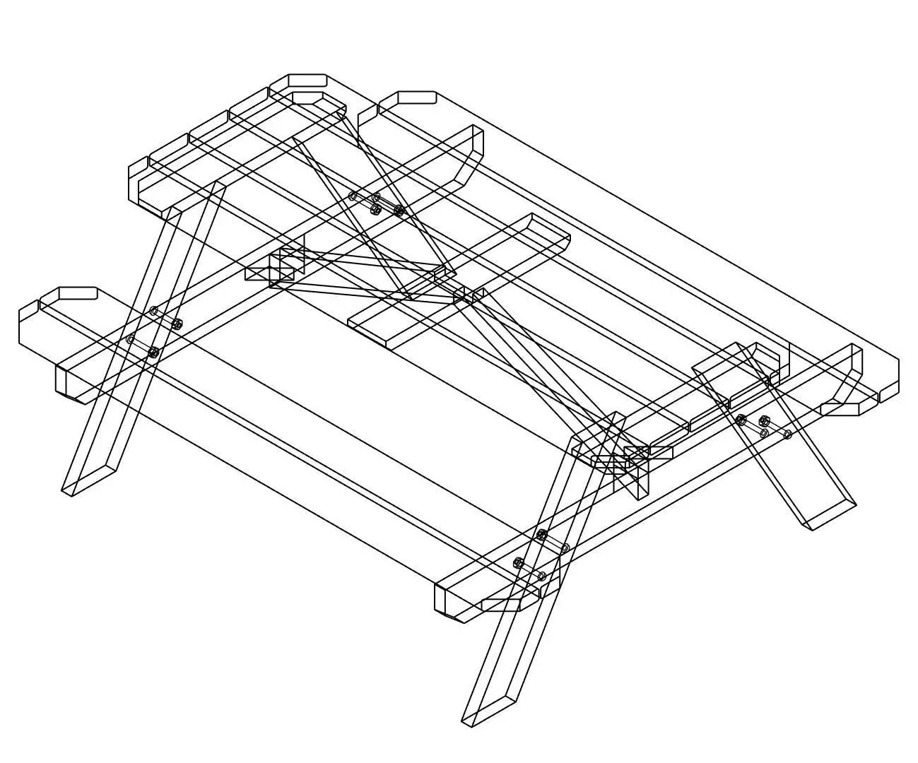A-frame Wooden Picnic Table and Bench 3D model_2