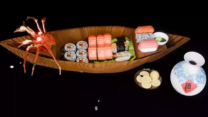 Asian food king crab sushi boat combo