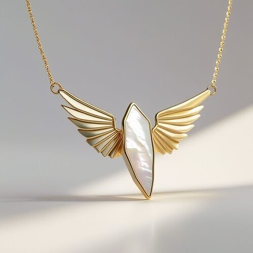 Wings of FreedomElegant Gold and Pearl Necklace 3D print model