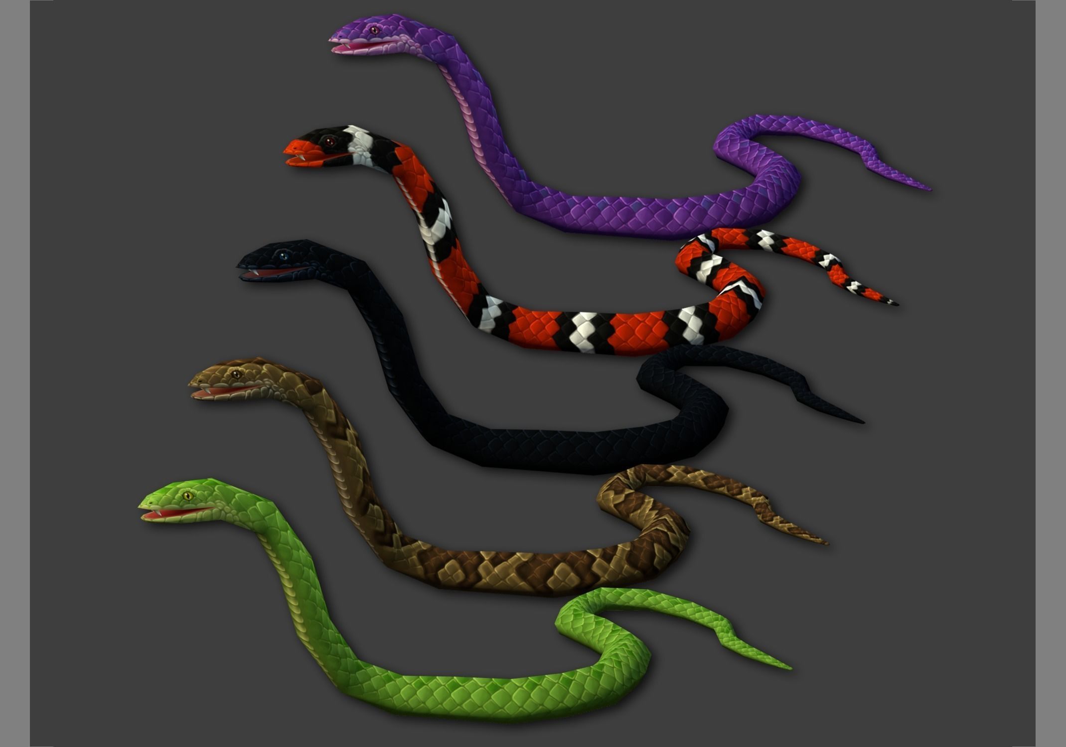 Animated Snakes Pack Low-poly 3D model_9