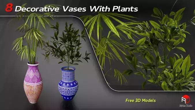 Decorative Vase With Plants Free 3D model