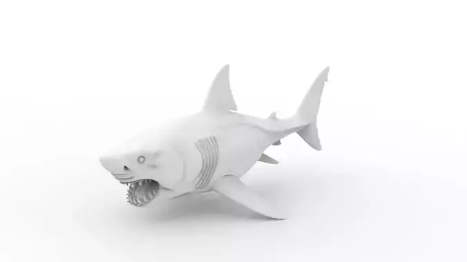 Great White Shark 3D Print Model Fierce Attack Pose for Printing