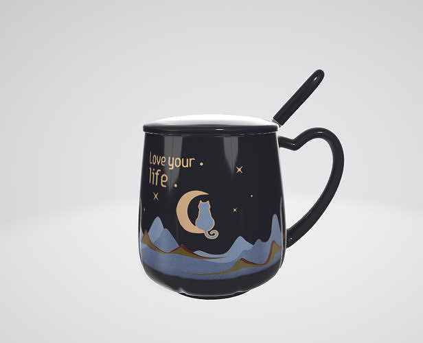 Coffee Mug with Lid and Spoon 3D model