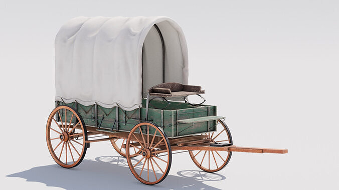 Covered Wagon 01 Low-poly 3D model 2