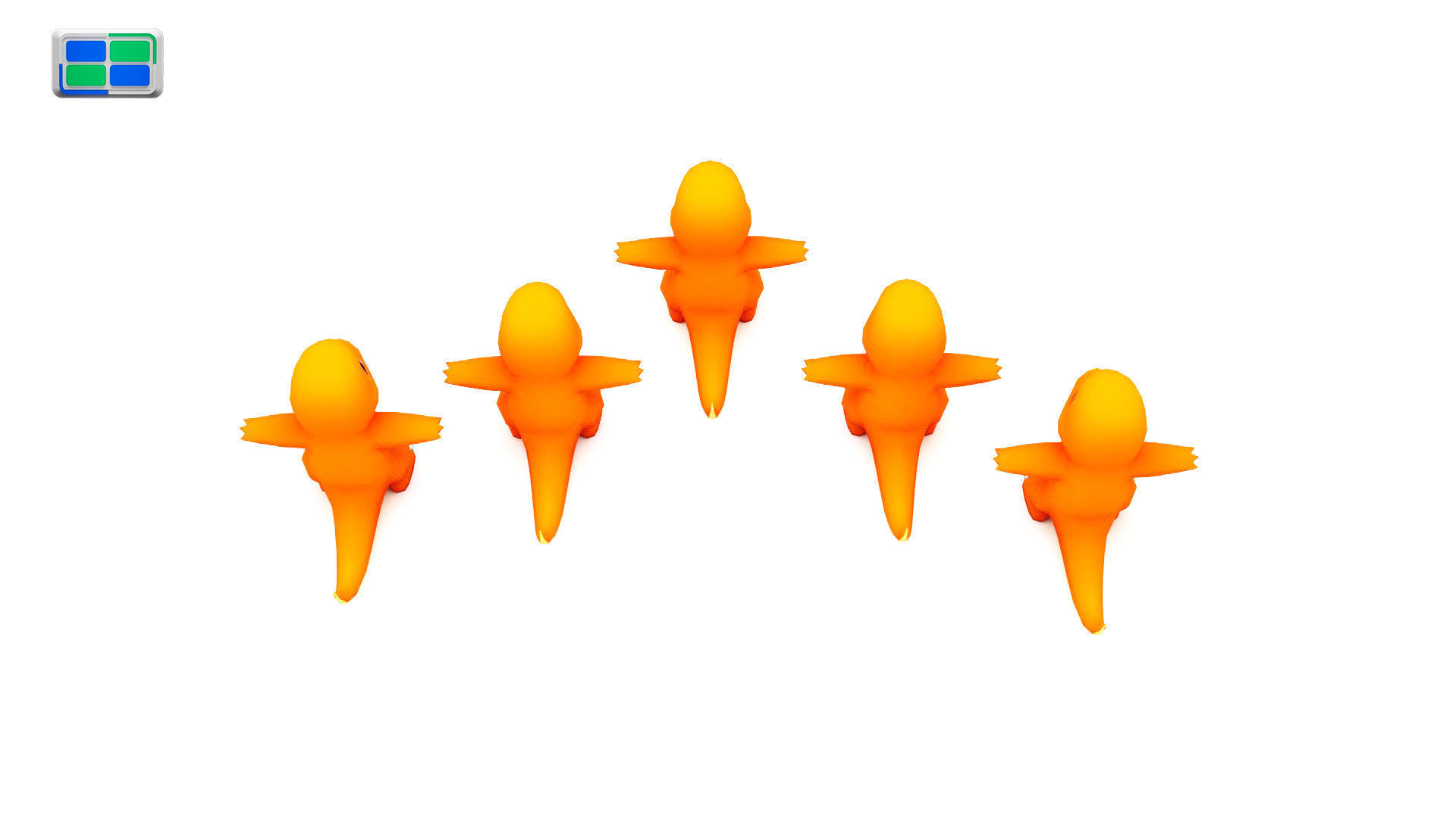 Charmander Model five orange pokemon figurines in row 3D model_1