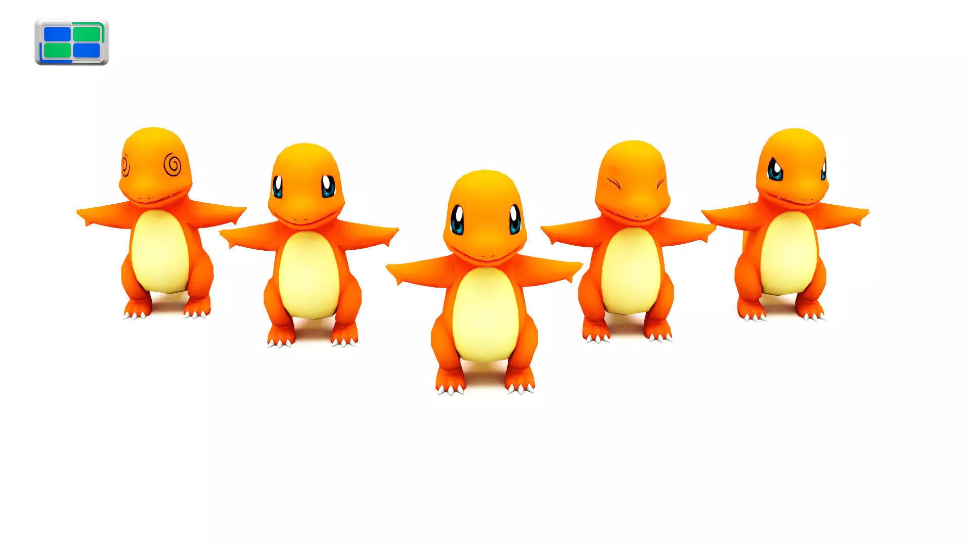 Charmander Model five orange pokemon figurines in row 3D model_0
