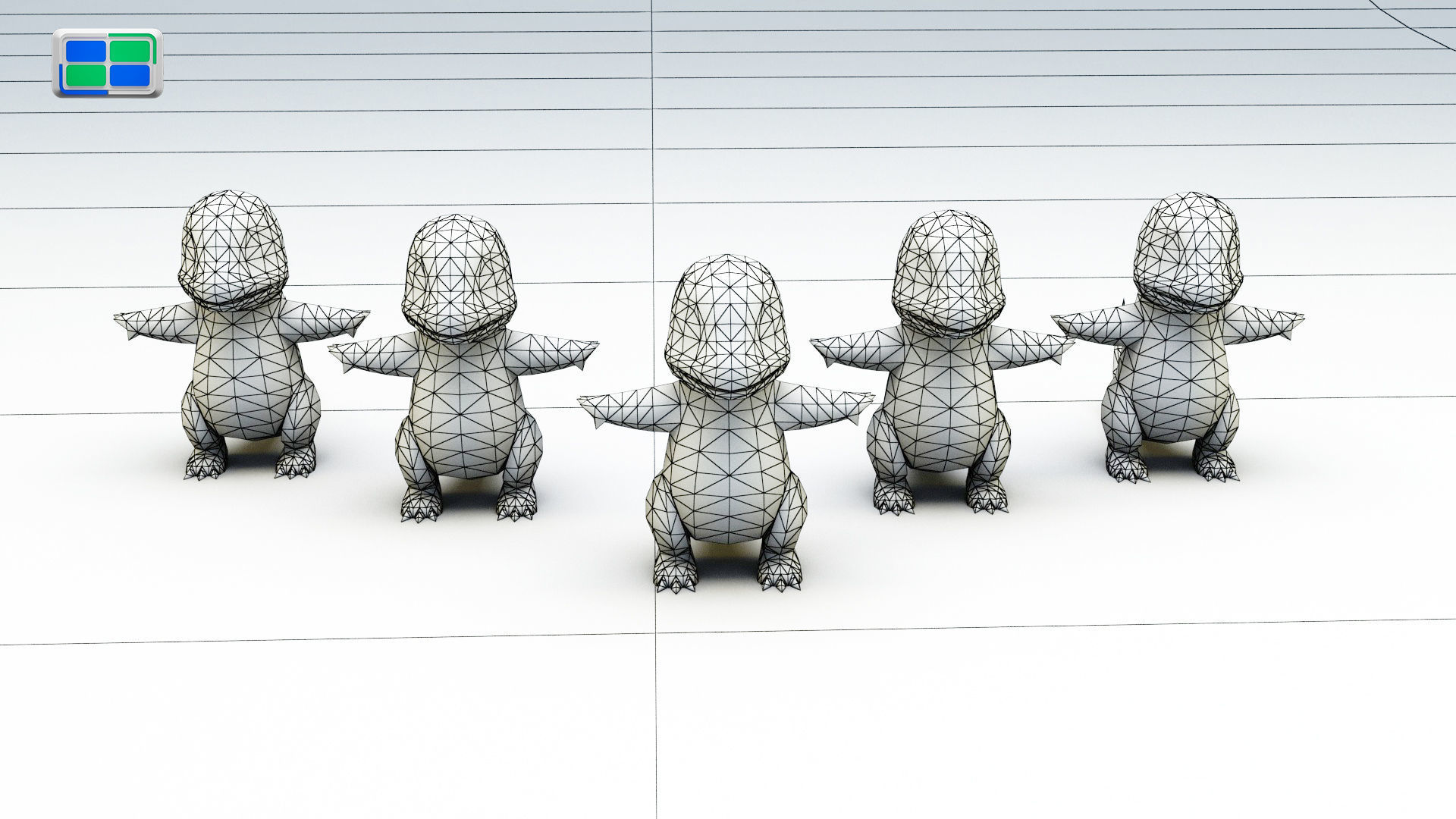 Charmander Model five orange pokemon figurines in row 3D model_4