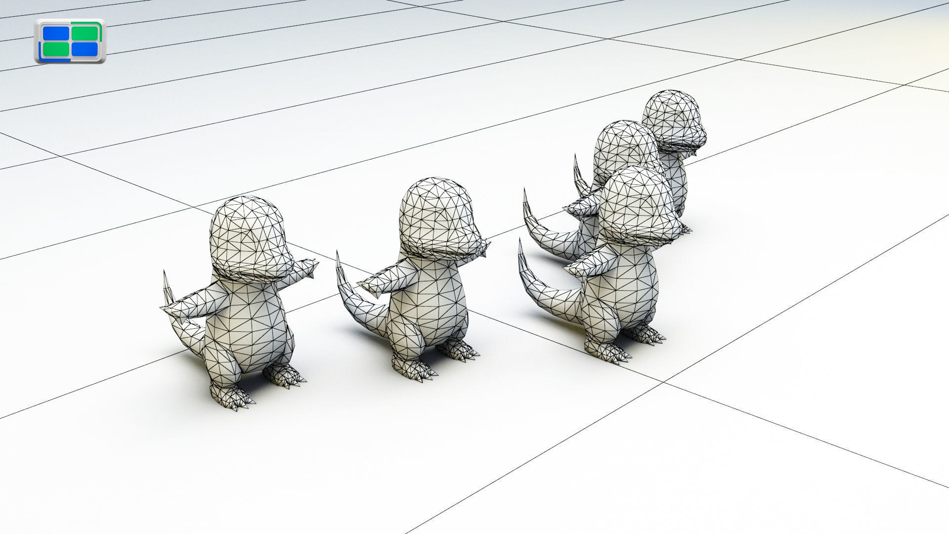 Charmander Model five orange pokemon figurines in row 3D model_3