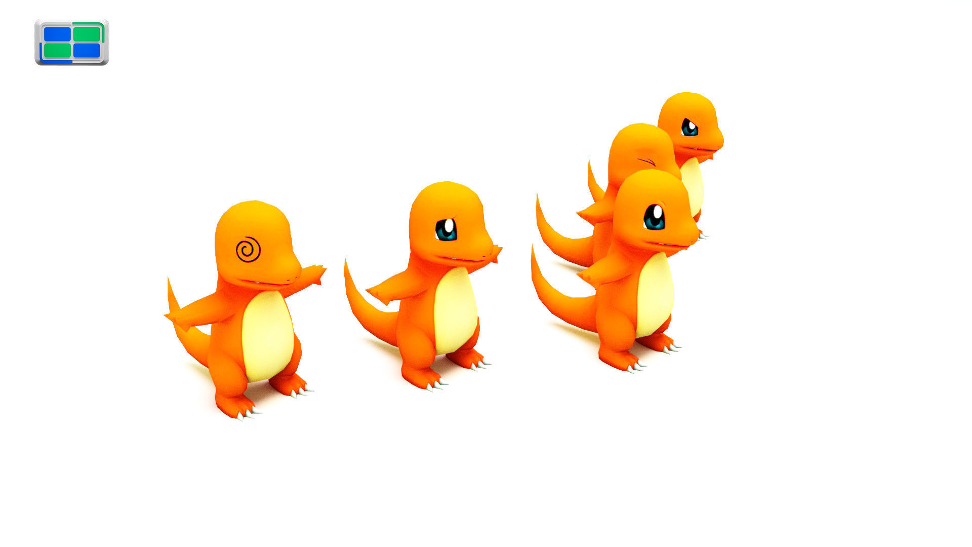 Charmander Model five orange pokemon figurines in row 3D model_2