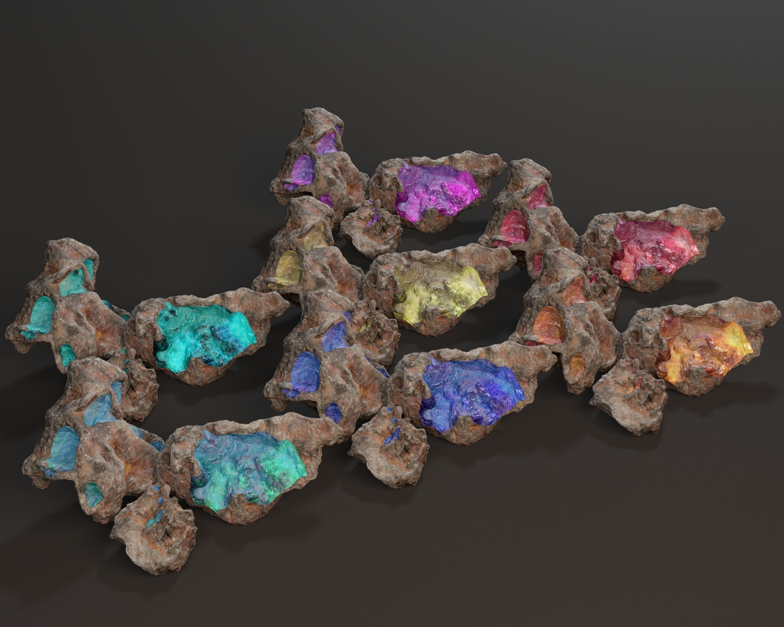 Raw Ore Mineral Deposit - 7 Color Variations Low-poly 3D model_2