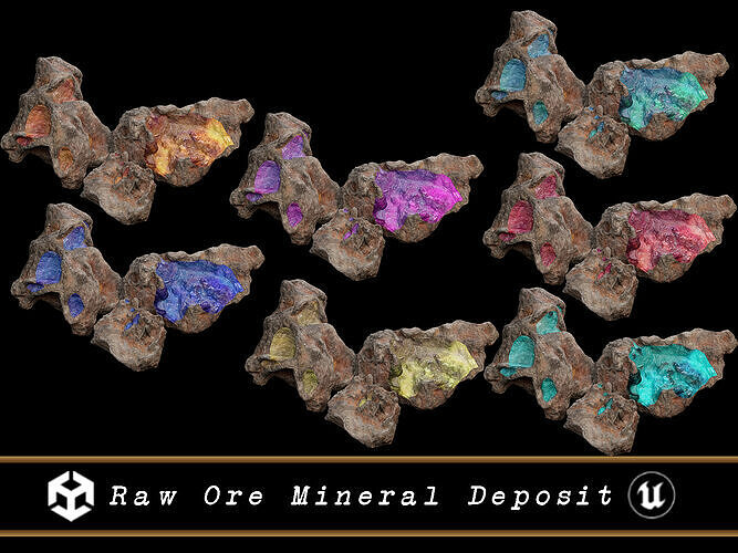 Raw Ore Mineral Deposit - 7 Color Variations  Low-poly 3D model