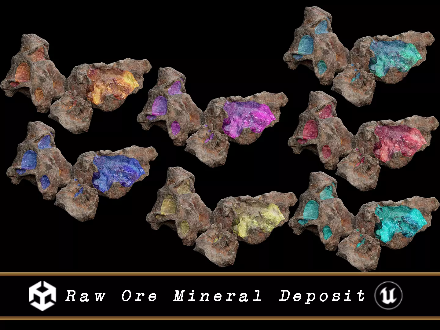 Raw Ore Mineral Deposit - 7 Color Variations Low-poly 3D model_0