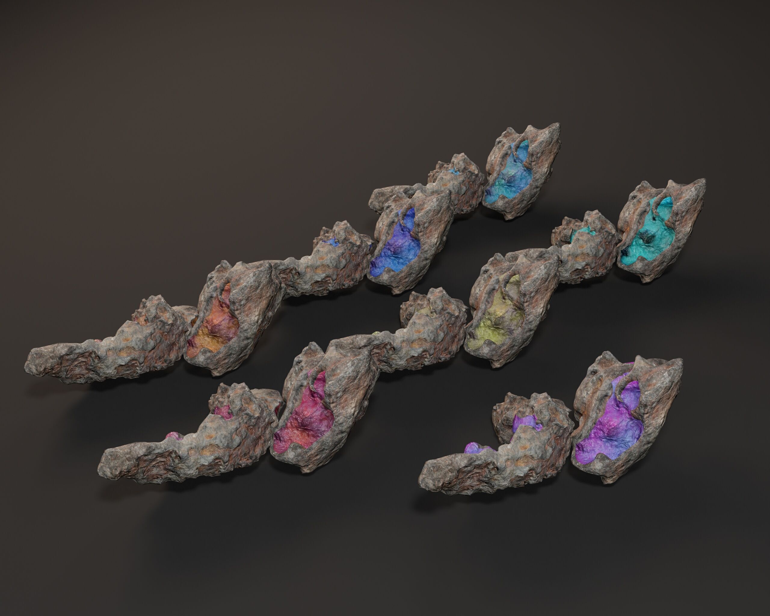 Raw Ore Mineral Deposit - 7 Color Variations Low-poly 3D model_4