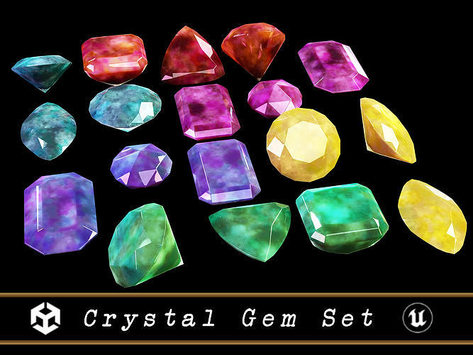 Crystal Gem Set - 7 Color Variations  Low-poly 3D model
