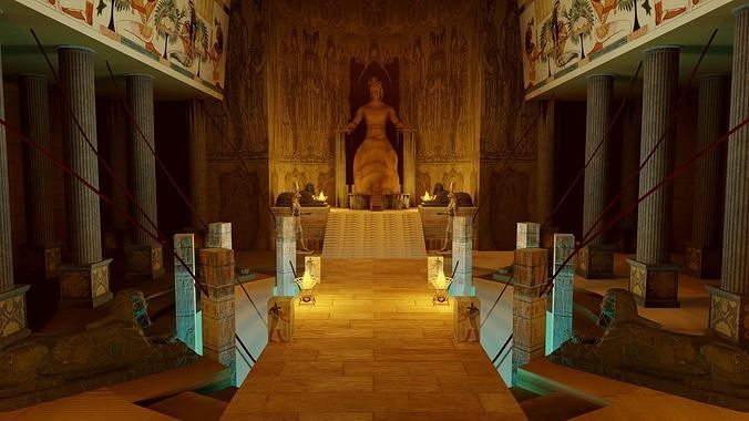 Queen Throne Room of  Ancient Egyptian Hall with Sacred Bridge 3D model