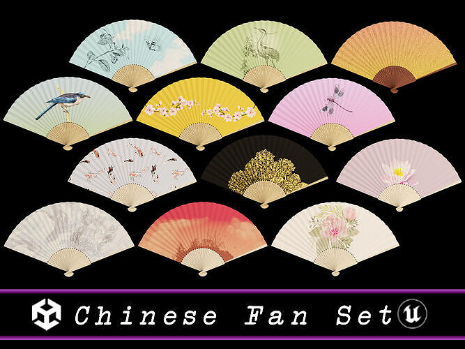 Chinese Fan - 12 Variations  Low-poly 3D model