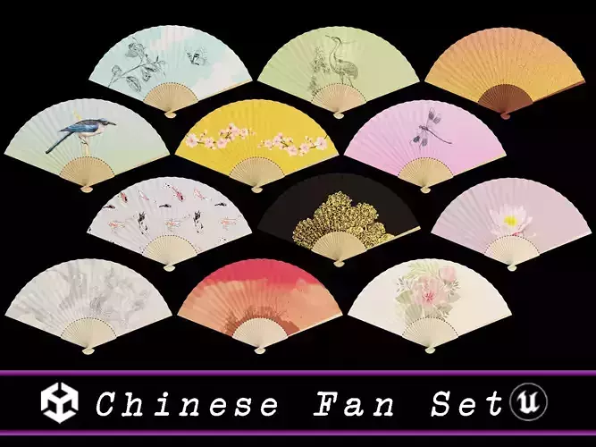 Chinese Fan - 12 Variations  Low-poly 3D model