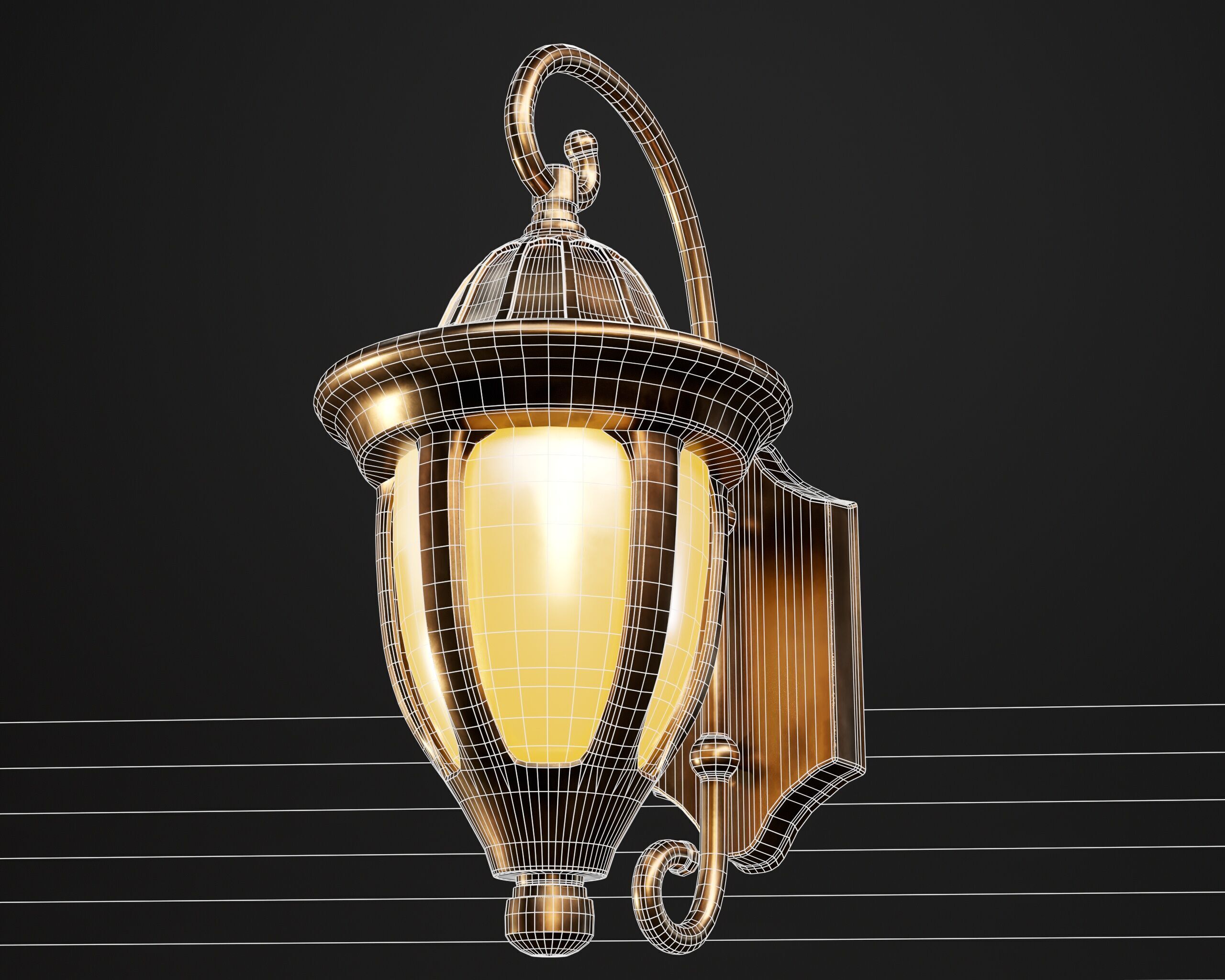 Vintage Wall Lamp Low-poly 3D model_11