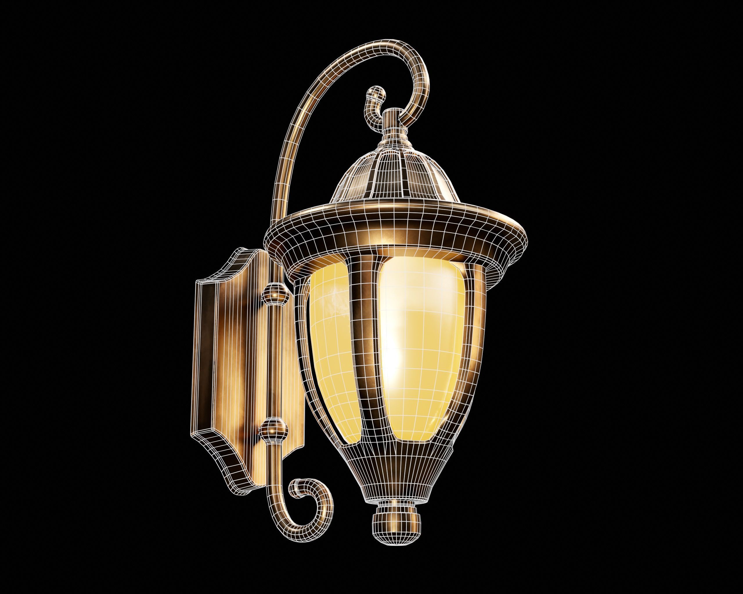 Vintage Wall Lamp Low-poly 3D model_3