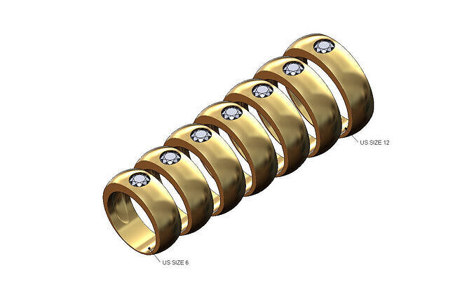 Bezel set 5mm diamond cigar rounded band US sizes 6to12 3D print model