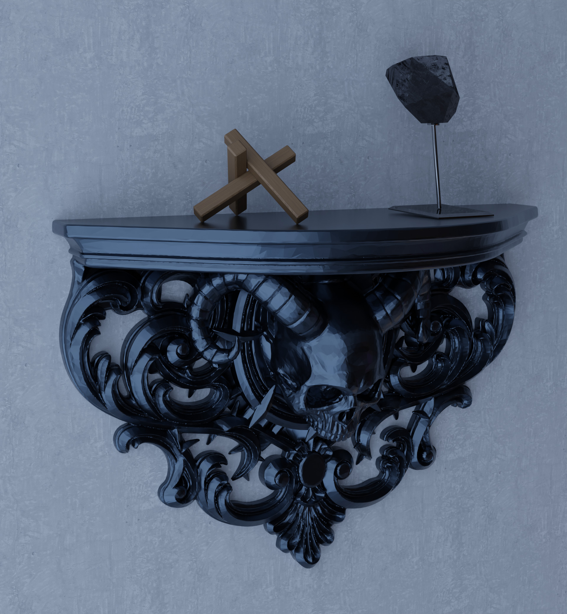 Skull Shelf Gothic Halloween Bookcase Sculpture 3D print model_4