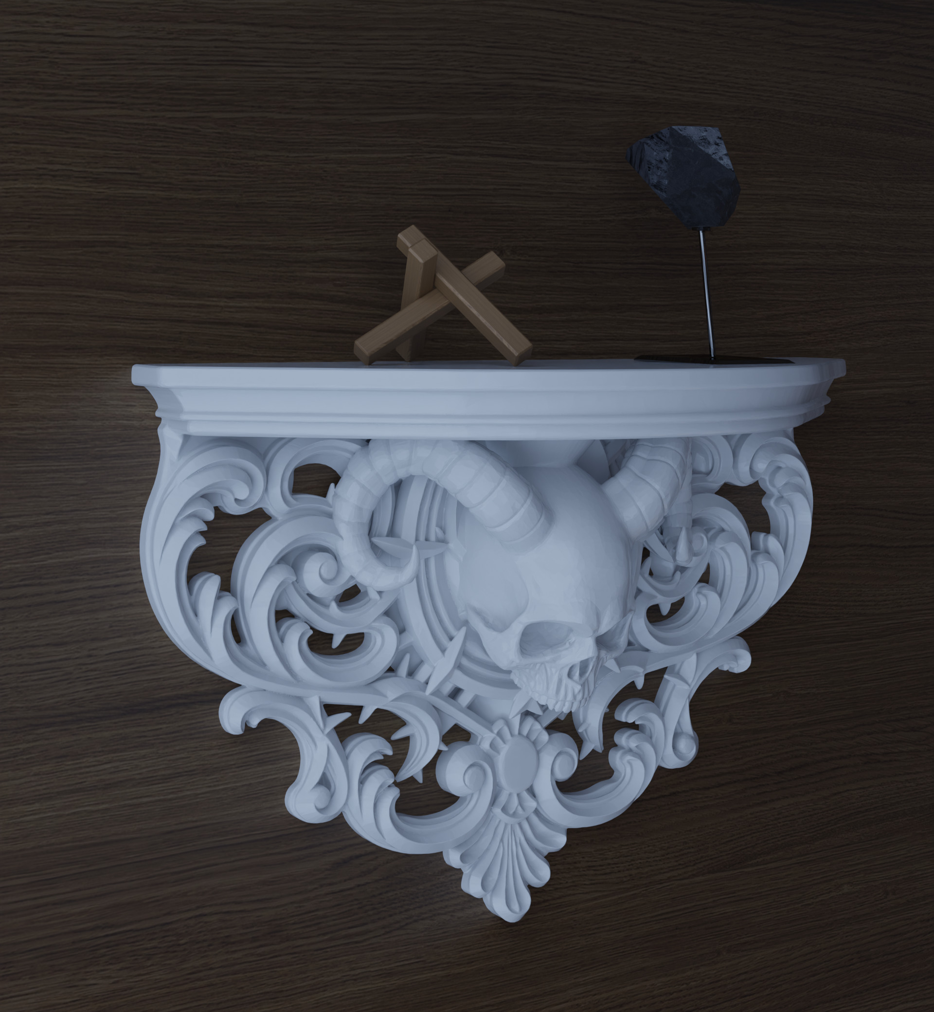 Skull Shelf Gothic Halloween Bookcase Sculpture 3D print model_5