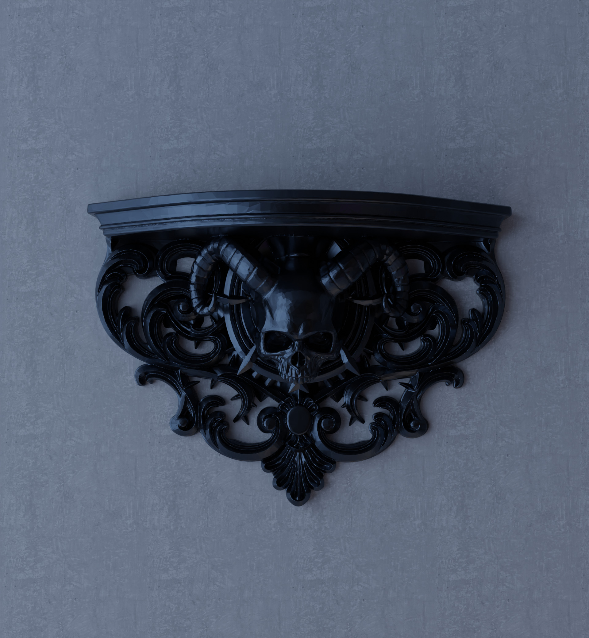 Skull Shelf Gothic Halloween Bookcase Sculpture 3D print model_6