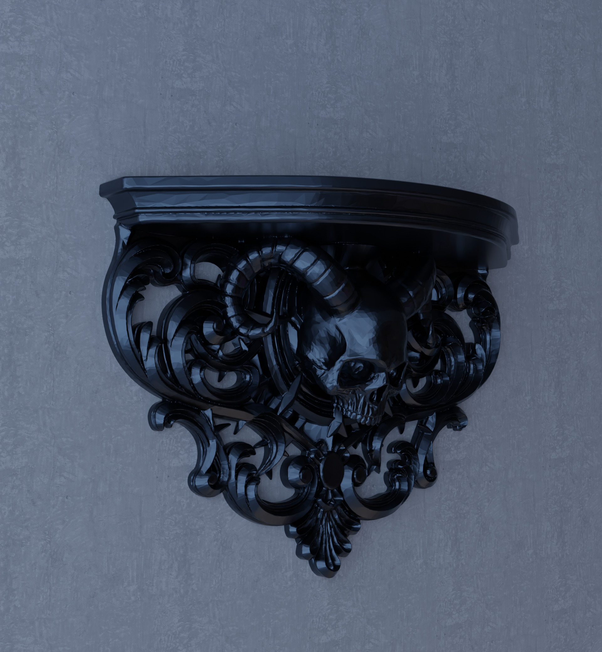 Skull Shelf Gothic Halloween Bookcase Sculpture 3D print model_8