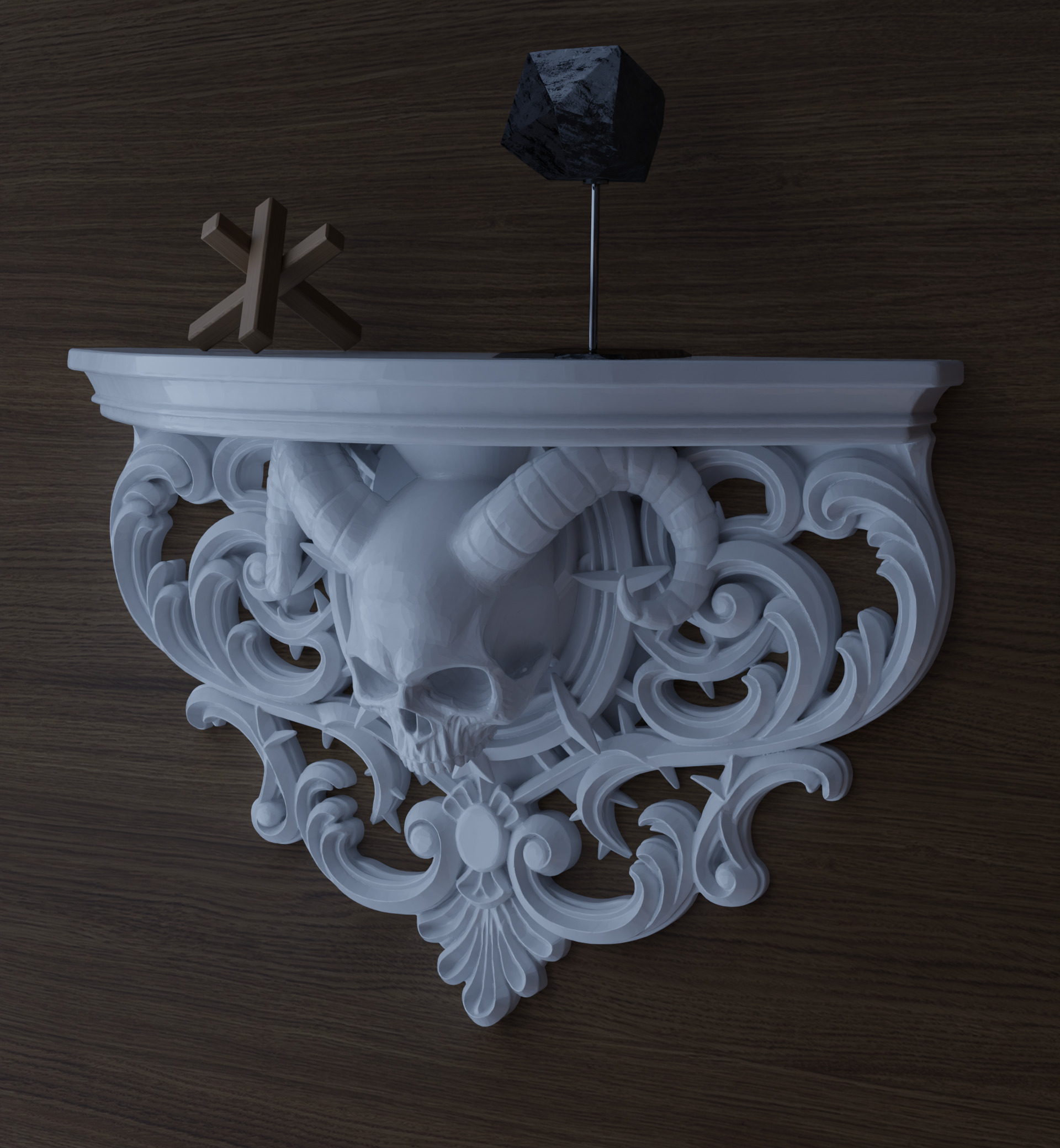 Skull Shelf Gothic Halloween Bookcase Sculpture 3D print model_7