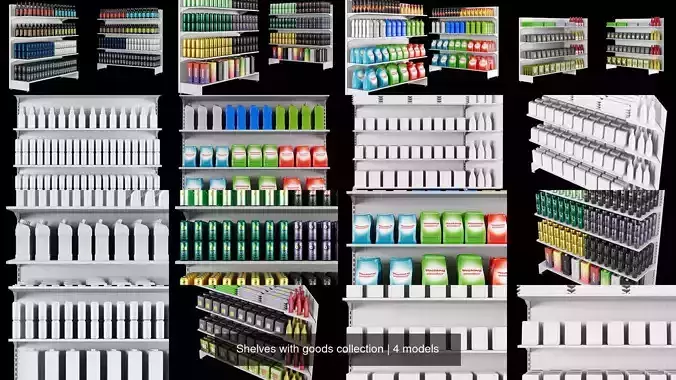 Shelves with goods collection 