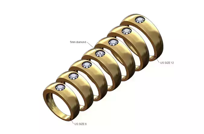 Tapered bezel set 5mm diamond cigar rounded band US sizes 6to12