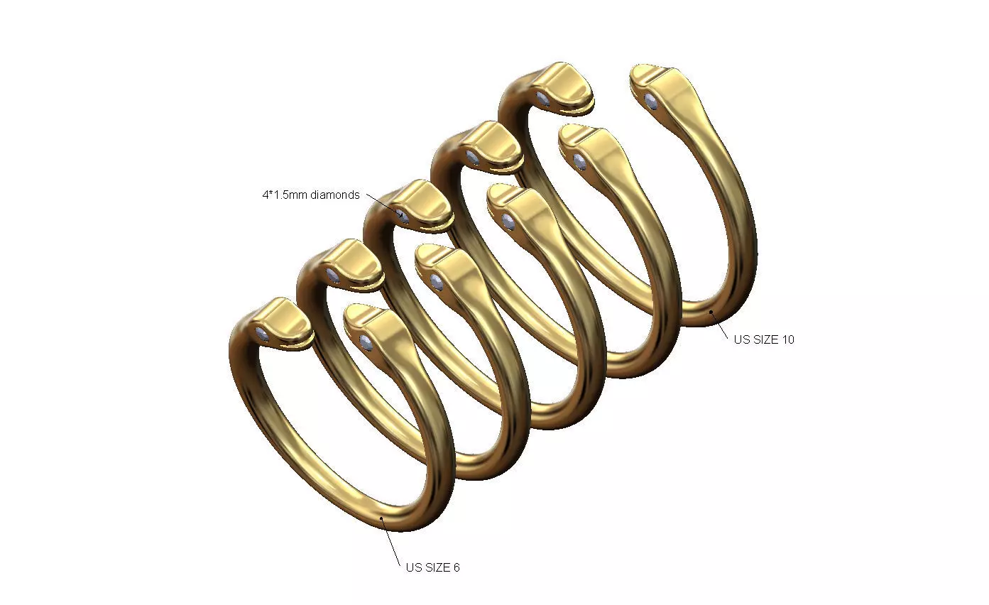 Double bypass diamond eyes minimalist serpent US size 6to10 3D print model_0